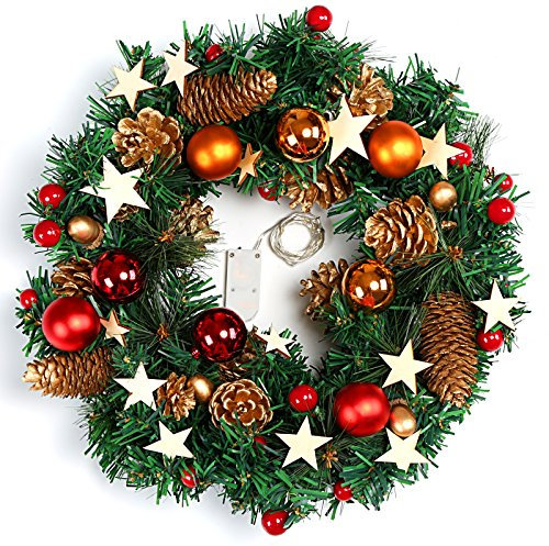 Naler Couronne de Noël Fleurs Artificielles Guirlande de Noël Baubles Lanières Lumineuses