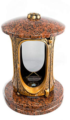 Afterglow - Farol para tumba Elégant Granito, 23 cm de altura, 14,5 cm de diámetro, lámpara para tumba, lámpara de granito, farol de granito, bronce, con zócalo, decoración para tumbas