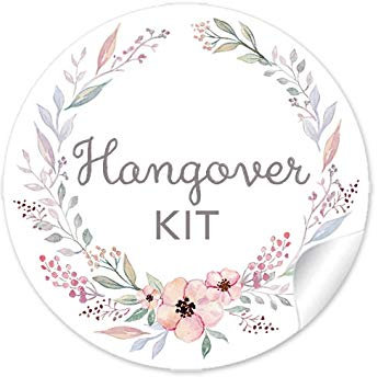 48 STICKER: Hangover KIT Etiketten mit Blüten in PASTELLFARBEN • Für Gastgeschenke zur Hochzeit für den Tag danach • Hochzeit Survival Kit Hochzeitsparty Party Geburtstag • 4 cm, rund, matt