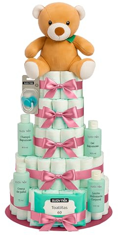 Nappy Cake XXL Personalised Baby Gifts Unisex Baby Shower Gifts Newborn Baby Essentials Hamper Baby Gift Set for Boys and Girls Newborn Present for New Mums Unique Baby Shower Idea Keepsake Baby Toys