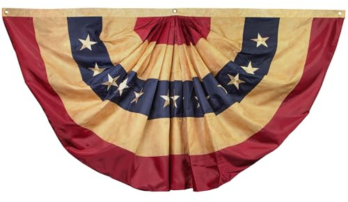ANLEY Vintage Style Tee gebeizt USA Plissee Fan Flagge 1,5x3 Fuß Nylon - Gestickte Sterne und genähte Streifen - 4 Reihen von Lock Stitching - Antiquierte USA Plissee Fan Flags mit Messing Ösen