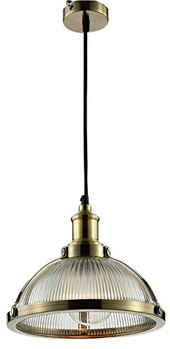 HJXDtech Industrial Vintage Pendant Light Retro Rib Glass Dome Ceiling Lamp Shade E27 Loft Bar Hanging Lighting Fixture (Bronze)