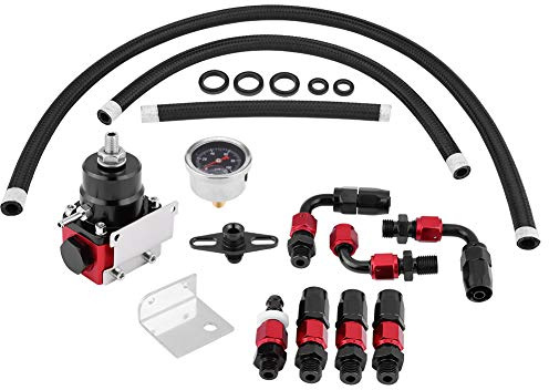 EVGATSAUTO Kit de regulador de presión de combustible ajustable universal Indicador de aceite 0-100psi AN 6 Regulador de presión de combustible de extremo de montaje