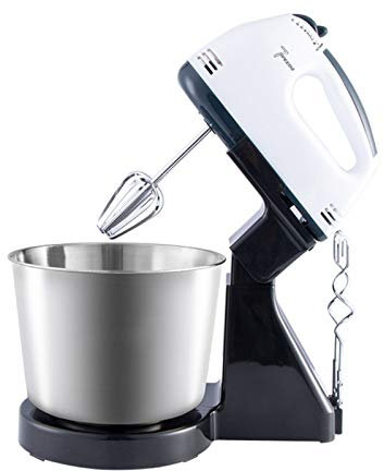JHNEA Batidora amasadora para repostería de 100 w con Bol 3l, Ganchos para amasar, Varillas,White