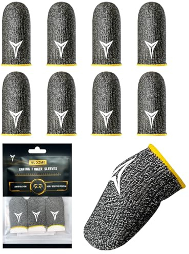 8 Pack Gaming Finger Sleeves for Mobile Gaming, 0.3mm Silver Fiber, Smooth Operation, Anti-Sweat, Extremely Thin, Nuozme Finger Sleeves Compatible with Mobile Phone Tablet Devices (Yellow)