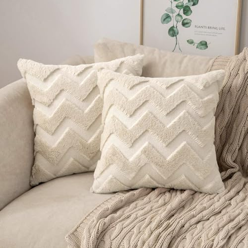 MIULEE Set med 2 ull-örngott för soffkuddar, våg, polyester, mjuka och dekorativa kuddfodral med dold dragkedja, för vardagsrum och sovrum, 40 x 40 cm, beige