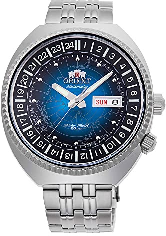 Orient Revival Weltkarte Herren-Armband mit automatischer und manueller Aufziehung, klassisches mechanisches Armband und Edelstahlgehäuse