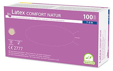 Medi-Inn Latex Comfort Natur Einmalhandschuhe puderfrei (M, 100 Stück)