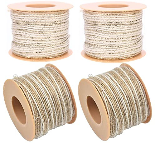 YIYICO Geschenkband Jute Juteband Natur Dekobänder Vintage 4 Rollen Leinenband für DIY-Kunsthandwerk Geschenkverpackung Hochzeit Party Home Dekoration (6mm × 10m)