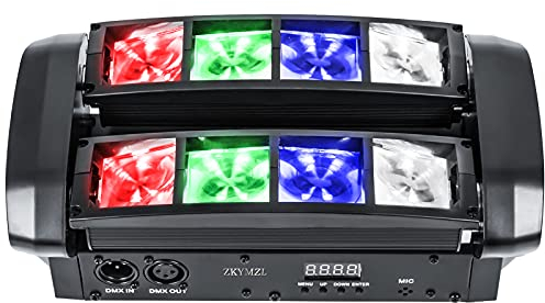 ZKYMZL Spider Moving Head Light LED Beam DJ Lights RGBW Sound Activated and DMX512 Control for Party Pub Disco Show Wedding Event Stage Lighting.
