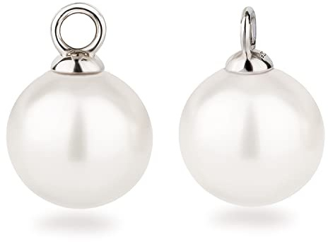 Schöner-SD Einhänger für Creolen 1 Paar 925 Silber Anhänger Perle 12mm weiß