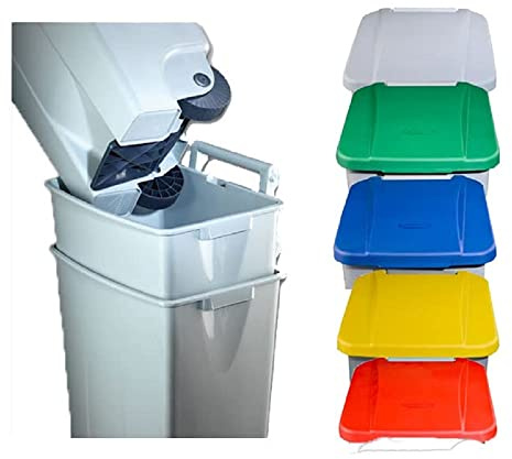 Poubelle de recyclage mobile à pédale – 60 l – 490 x 380 x 700 mm – Couvercle jaune – 1 poubelle