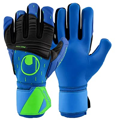 uhlsport AQUASOFT HN Torwarthandschuhe Torhüter Keeper Fußball Soccer Gloves mit Handgelenk-Fixierung - speziell für Nasswetter - Pacific blau/schwarz/Fluo grün - Größe 11