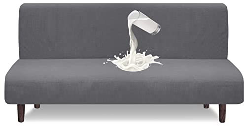 Granbest wasserdichte Armlose Futon Abdeckung, Hoher Stretch Futon Schutz für Faltendes Schlafsofa Anti-Rutsch Sofabezug ohne Armlehne (HellGrau)