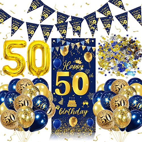 50 Geburtstag Deko Männer Blau Gold, Luftballons 50 Geburtstag für Männer Frauen
