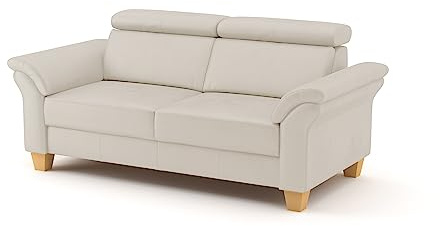 CAVADORE 3-Sitzer-Sofa Ammerland in Echtleder / Landhaus-Sofa mit Federkern + Kopfteilverstellung / 186 x 84 x 93 / Leder Weiß