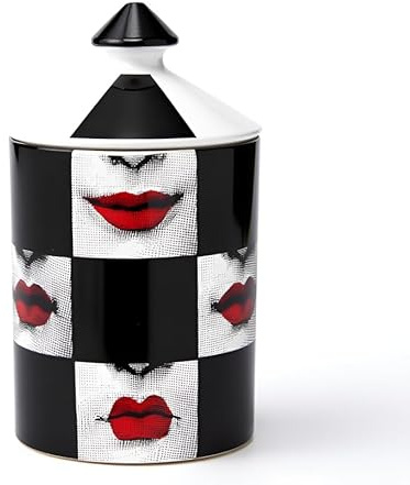 AlphaDesignLuxe Dekorativer Kerzenhalter, handgefertigt, Aromatherapie-Kerzenglas, italienisches Designer-Dekor, modische Tischvase, moderne Kunst, weibliches Gesicht, Augen, Lippen, Mittelstück (rote