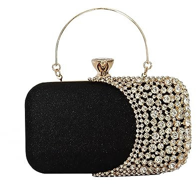 Yurosiay Damen Strass Abendtasche Glitzer Clutch Tasche Elegant Strass Brauttasche Hochzeit Glänzend Kristall Handtasche Mit Abnehmbarer Kette Strass Geldbeutel für Hochzeit Abendparty Schwarz