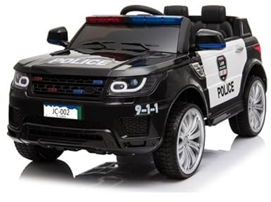 FINOOS Elektroauto für Kinder, Polizei, SUV, 12 V, blinkend, Lautsprecher, Türen zum Öffnen, mit Fernbedienung, Schwarz