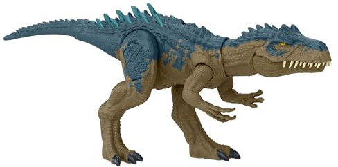 Mattel Jurassic World Ruthless Rampagin Allosaurus-dinosaurieleksak, actionfigur med kontinuerlig tuggattack och rytande ljud, knappaktiverade utvecklade stridstaggar HRX50