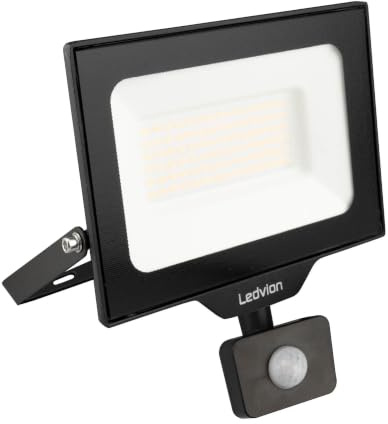 Ledvion LED Strahler mit Bewegungsmelder 50W IP44 6000K 6000lm | Reagiert automatisch auf Bewegung rund um Einfahrt Garten Hof und Fassade