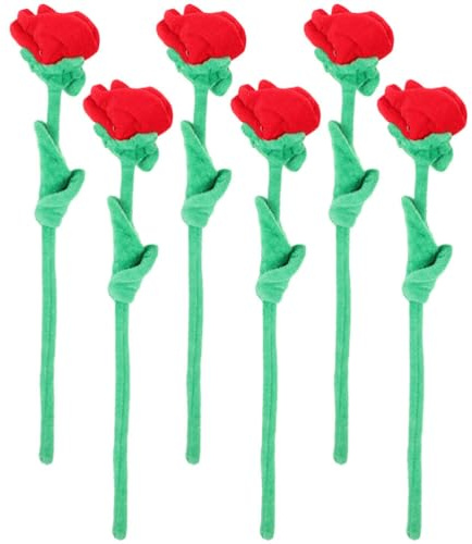 DECHOUS 6 Piezas Rosa de Peluche Flor de Peluche Flexible Ramo de Rosas Rojas de Peluche Flores Artificiales Juguetes de Bebe Juguetes de niña Rellenos de jarrones Flor de Juguete Gigante