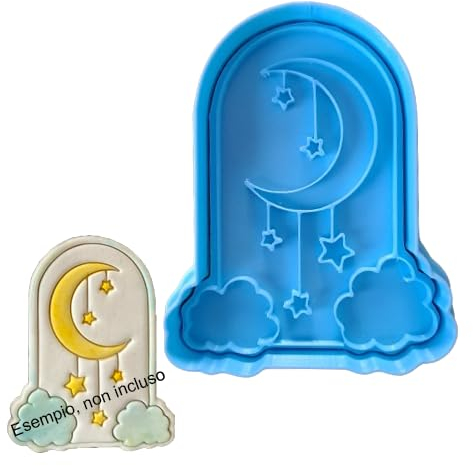 Tagliabiscotti.it - Cookies cutter ad arco con luna stelle e nuvole - NewBorn, Nascita, Battesimo, Primo Compleanno - Tagliabiscotti (10cm)