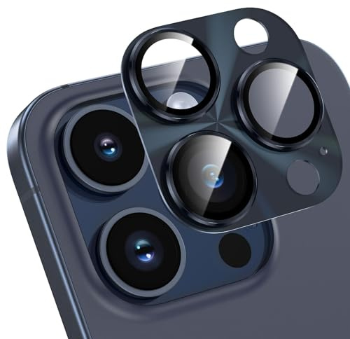 HWeggo Protection Objectif Caméra pour iPhone 15 Pro/15 Pro Max, Bleu | Film en Verre Trempé 9H Ultra HD pour iPhone 15 Pro/15 Pro Max, All-in-one-Aluminiumlegierung