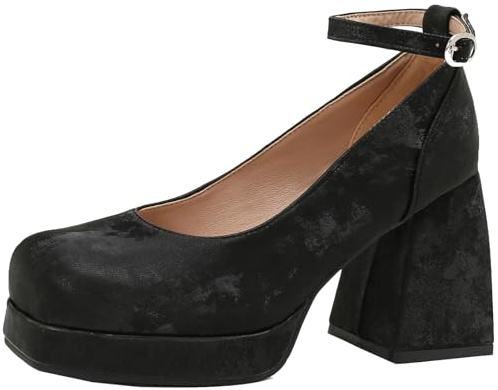Vrupons Zapatos de tacón alto con plataforma de terciopelo para mujer - Zapatos de tacón alto de terciopelo, Negro , 42 EU