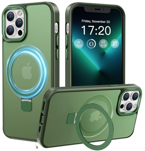 PuyaTeya Magnetic Stand for iPhone 13 pro Case, Compatible with Mag-Safe, Military Drop Protection, Anti-scratch/fingerprint Translucent Matte iPhone 13 pro Phone Case(Green)