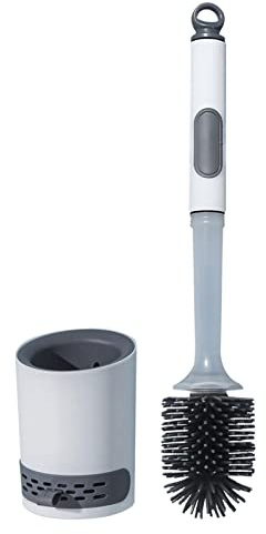 Juego de escobilla de inodoro y soporte de silicona, escobilla de inodoro y soportes para inodoro | Escobilla de inodoro recargable con dispensador de jabón - Escobilla de inodoro con montaje en pared