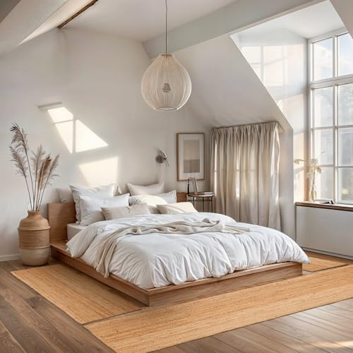 MY-RUG Bettumrandung Jute Schlafzimmer 3teilig Teppich - 2mal 150x80 und 1mal 200x80cm - Bettvorleger rutschfest Läufer Deko