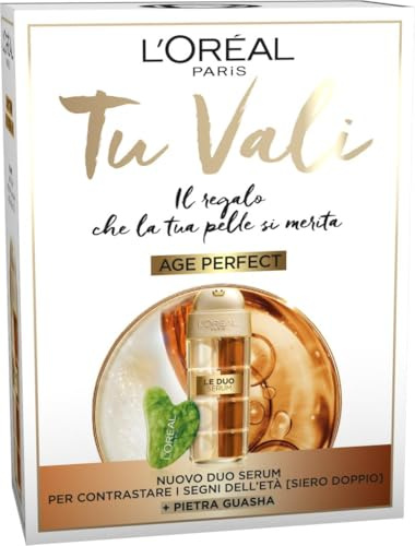 L'Oréal Paris Age Perfect Weihnachtsbox mit Anti-Aging-Serum Le Duo und Gua Sha Stein, für alle Hauttypen, doppelte Wirkung, straffend und aufhellend, mit Kollagen und Vitaminen B3 und C, 30 ml