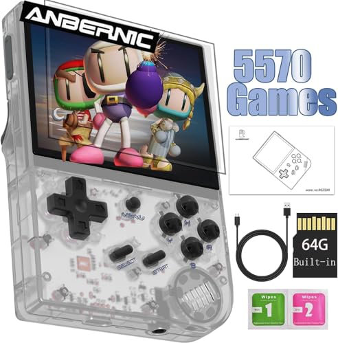 RG35XX 2024 Retro Handheld Game Console Linux System HD and TV Output 3.5 Inch IPS Screen 64G TF Card 5500+ Classic Games 2600mAh Battery (RG35XX-White)