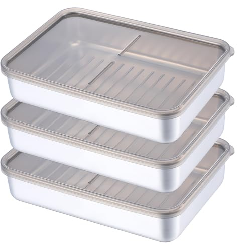 3Pcs Deli Containers with Lids, 7.9*5.6*1.7 in Bacon Container for Refrigerator, Fridge Organizer, Cheese Container for Fridge, Dishwasher Safe Long Deli Meat Storage Containers Fruit Tray with Lids