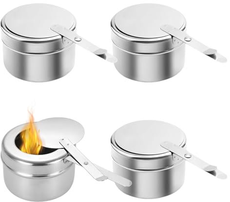 Ksvaye 4 Stück Brennpastenbehälter Edelstahl Alkoholbrenner Mini Spiritusbrenner Fondue Brenner Runde Speisewärmer mit Abdeckung Tragbar Pastenbrenner für Fondue Camping Buffetwärmer
