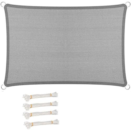 Vela Ombreggiante Parasole Traspirante 580 x 700 cm, Antivento, Alta Protezione Solare, Hdpeprotezione UV 98%, Vele Ombreggianti Rettangolare, per Giardino, Terrazza, Grigio Chiaro