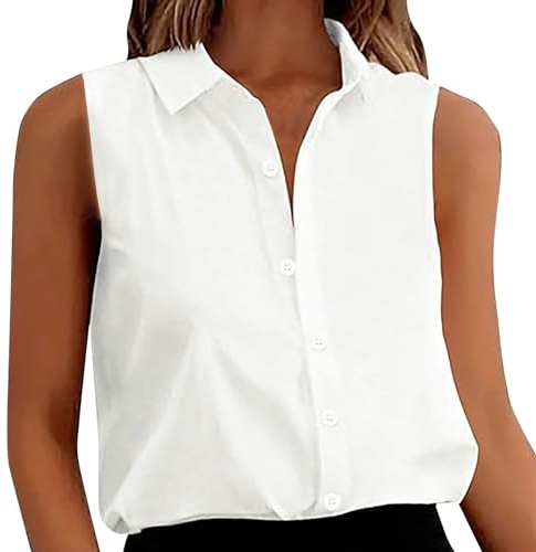 Ärmellos Hemd Damen Elegant Tank Top mit Knöpfen Kragen V-Ausschnitt Hemdbluse Einfarbig Basic Blusenshirt Blusentops Arbeit Büro Stretch Formelle Casual Blusen T-Shirt