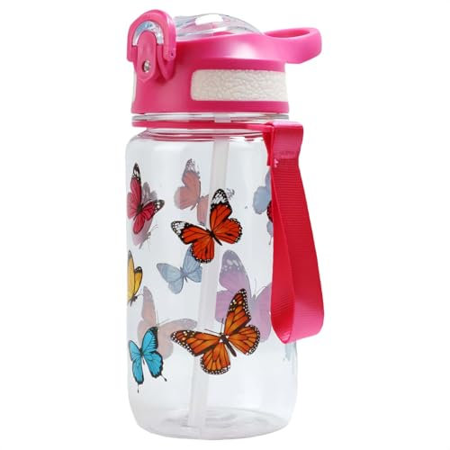 MHwan Trinkflasche Kinder, 600ml Bruchsichere und Robuste, Trinkflasche Auslaufsicher Kinder mit Strohhalm, BPA-Frei, Schöne Tragbare Wasserflasche Geeignet für Schule Reisen