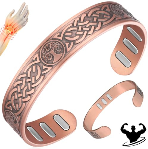 Vicmag Bracciale in rame con magneti per uomini Ultra Resistenza Magnetica Bracciale in rame da uomo 99,99% rame puro Taglia regolabile con scatola regalo, 18 cm