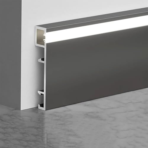 Lot de 3 plinthes LED, en aluminium 80 mm x 2500 mm, gris étoilé, 7,5 m au total, montage en surface, éclairage latéral, plinthe murale avec lumière LED
