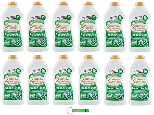 12x Spuma Di Sciampagna Waschmittel Fresco Pulito - Klassisches Flüssigwaschmittel mit konzentrierter Formel ideal für alle Stoffe 16 Wäschen 800ml + Beni Culinari Kostenloser Schlüsselanhänger
