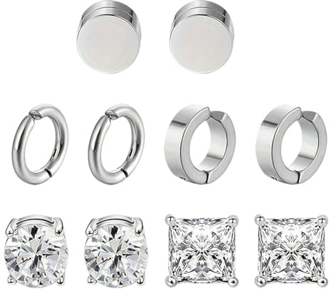 SGERUFZ 5 Paia di Orecchini Magnetici - Orecchini Senza Foro per Uomo e Donna (6 mm)