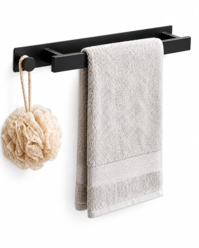 Portasciugamani autoadesivo, senza foratura, acciaio inossidabile nero 40 cm, guida per asciugamani da bagno e cucina, porta asciugamani per bagno, cucina e hotel, pratico ed estetico per la casa