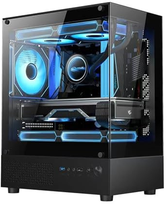 Caja Tipo Torre for PC Transparente de 270 Grados, Compatible con Placas Base M-ATX/ITX, Compatible con GPU de 290 mm y Enfriador de CPU de 160 mm de Altura(A1)