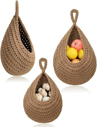 Hanging Fruit Basket Set 3pcs, Hanging Storage Baskets
