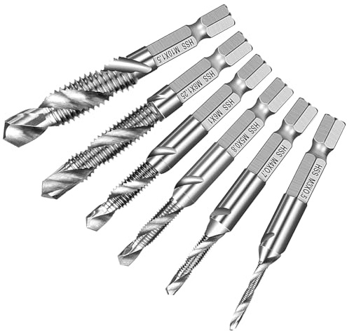 Esshogo Set di 6 filettatrici combinate M3 M4 M5 M6 M8 M10, set di maschi manuali, maschi con gambo esagonale, per metallo e legno, plastica