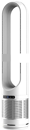 Stående fläktar, Bladlös elektrisk tornfläkt Digital Display 8H Intelligent Timing Luftrening Hushållskylning Golvfläkt 8 växlar(White Silver)