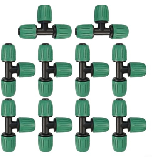 HEIBTENY Raccordi per irrigazione a goccia da 16 mm, interfaccia a gomito a 3 vie, connettori a T spinati in plastica rigida per tubi da giardino da 1/2 pollici, per irrigazione di serre e fattorie