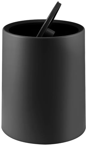 LN COZY CORNER Bathroom Bins with Swing Lid 8L Desk Compact Small Bathroom Waste Bin Space-Saving Bathroom Trash Can Mini Wastebasket for Toilet Office Bedroom Hygienic Black